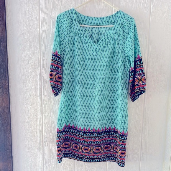 Bohemian Print V Neck Casual Dress Style Summer Tunic Top medium - Picture 1 of 4
